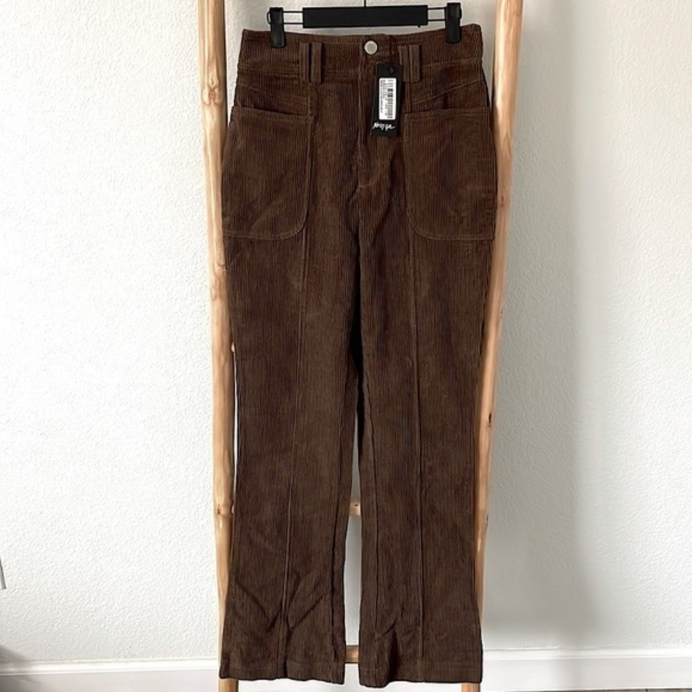 NWT Nasty Gal Paneled Cut Cord Flare Pants Chocolate 0080